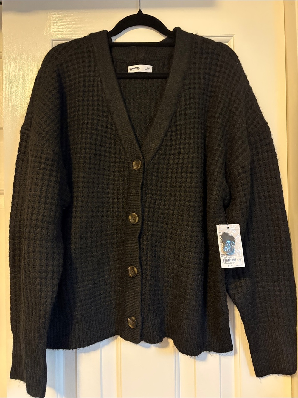 Sonoma Black Waffle-Knit Button-Front Cardigan